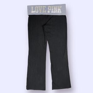 Victoria’s Secret PINK Fold Over Flare Leggings Yoga Pants Rhinestones